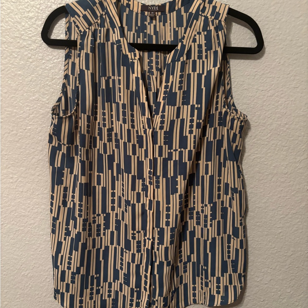 NYDJ Geometric Blue and Cream Blouse